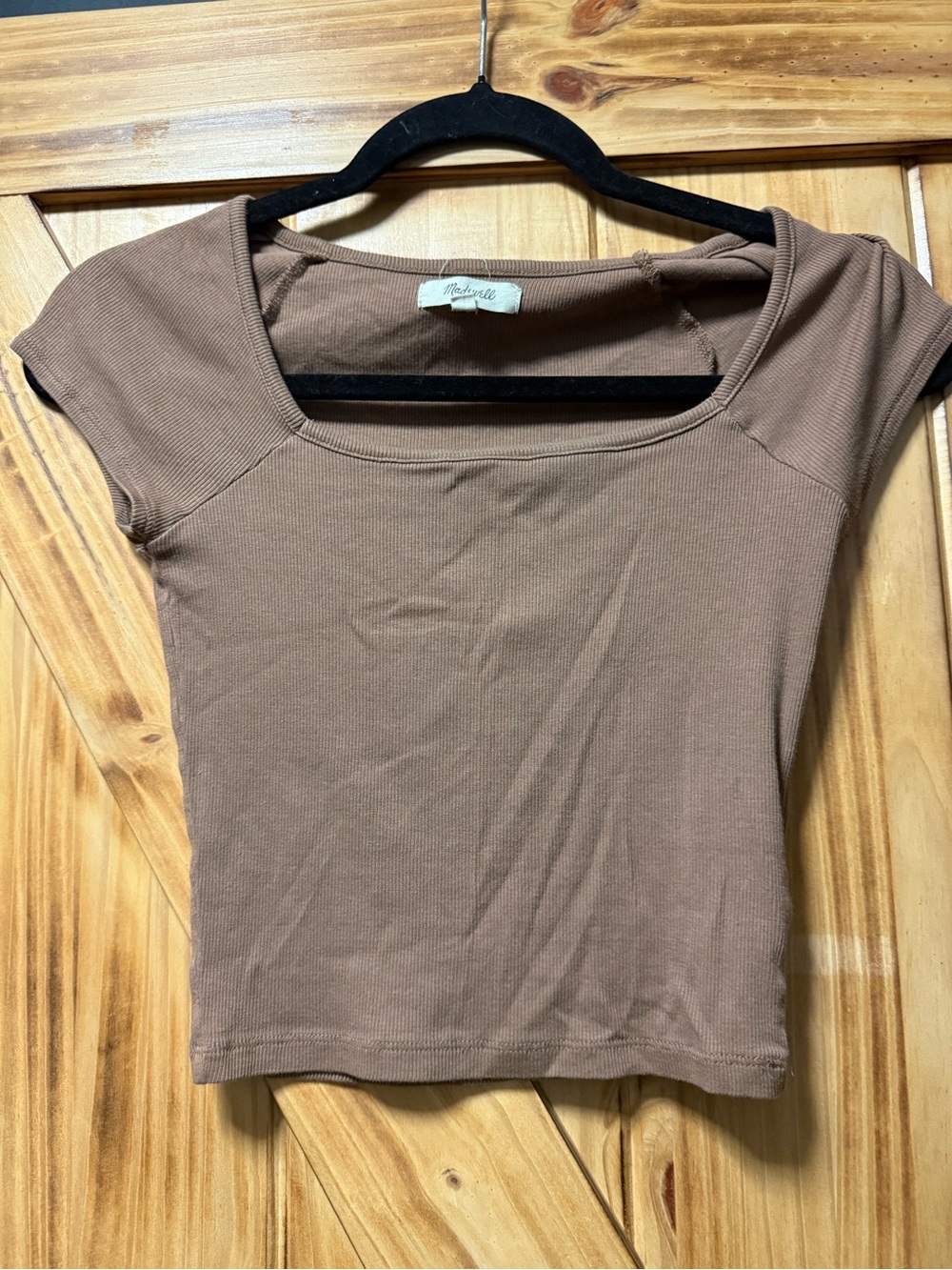 Madewell Cocoa Ribbed Square-Neck Crop Top